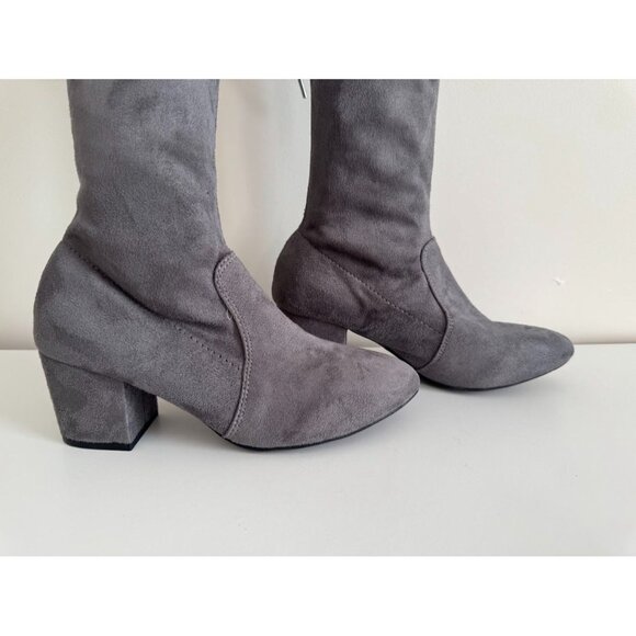 Ladies Grey Thigh High Faux Saude Boots Size 7 - Picture 2 of 6